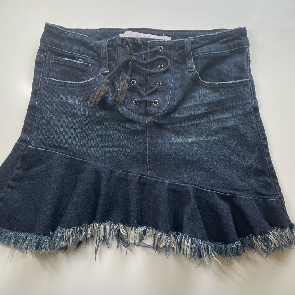 Denim lace up mini skirt